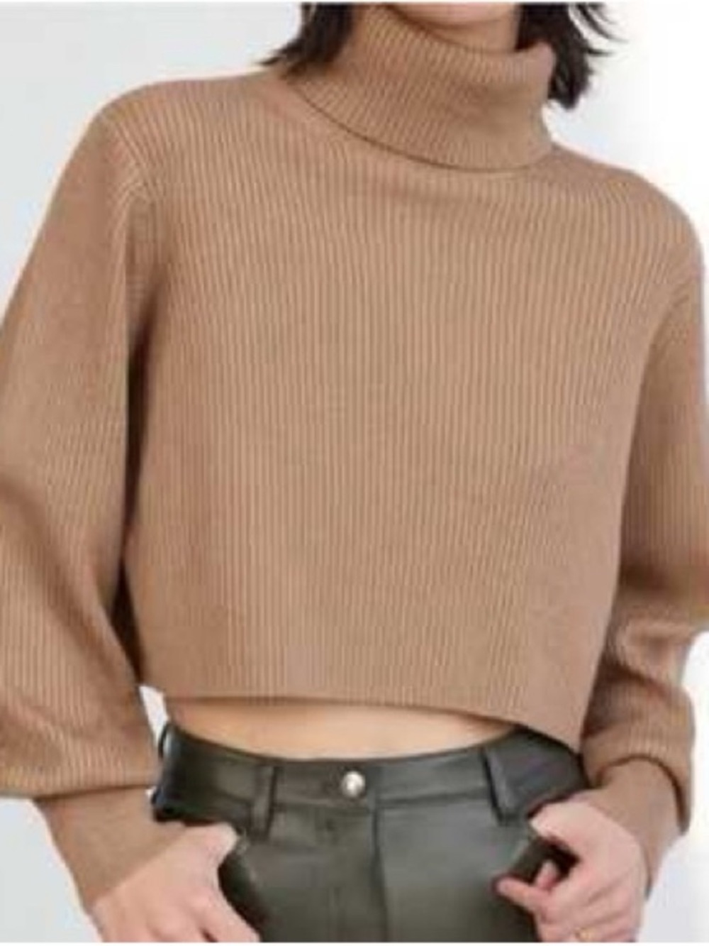Aritzia Wilfred Rebecca Turtleneck Tan Merino Wool Cropped Size M
